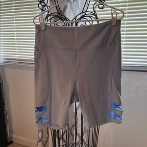 Light Blue Women's Bike Shorts with Cutout Design